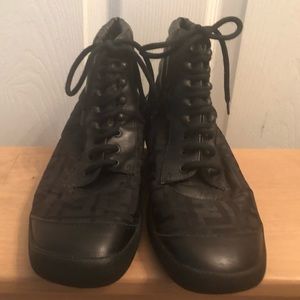 Fendi Zucca Print Nylon & Leather Lace-Up Sneakers